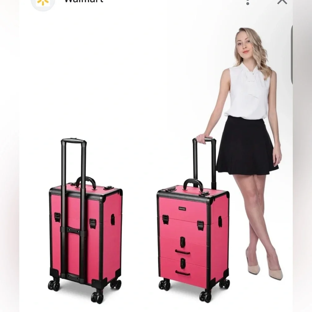 Pink Rolling Make-up Storage Trunk